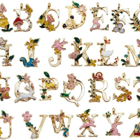 26 Initial Alphabet Letter Charms Pendants Garden Fairy Tale Princess Style for - Picture 1 of 9